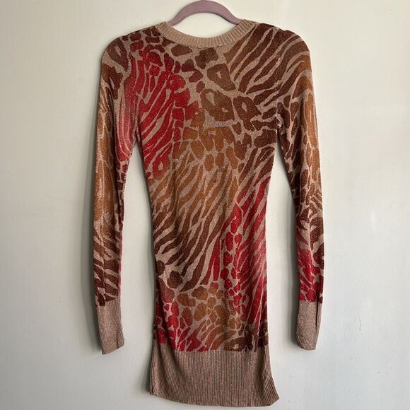 Express Y2K Sunset Sparkling Mixed Animal Print Sweater Dress Size Small - Picture 8 of 15